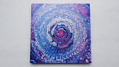 Blue Metallic Spiral Spin Acrylic Pour Painting