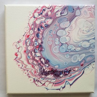 Coral Bloom - Blue and Red Spiral Pour 8"x 8"